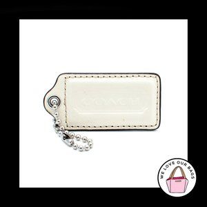 2.5" Large COACH IVORY Patent Leather Nickel Key Fob Bag Charm Keychain Hang Tag